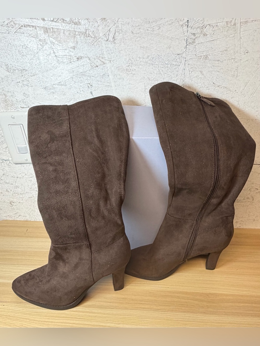 AEROSOLES Lynx Chocolate Suede Mid-Calf Heeled Boots